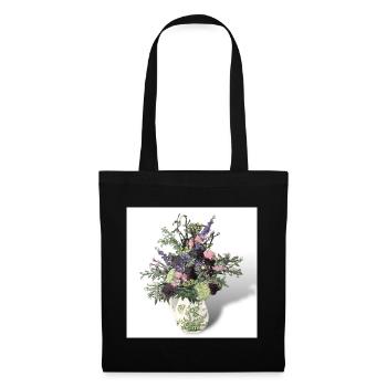 Stillleben in Öl Blumenstrauß Blumenvase Vintage - Stoffbeutel - Schwarz - Vorne