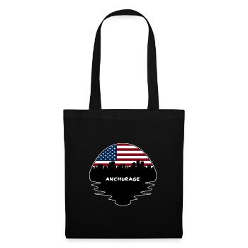 Anchorage Alaska USA Flagge Skyline Silhouette Trave - Stoffbeutel - Schwarz - Vorne