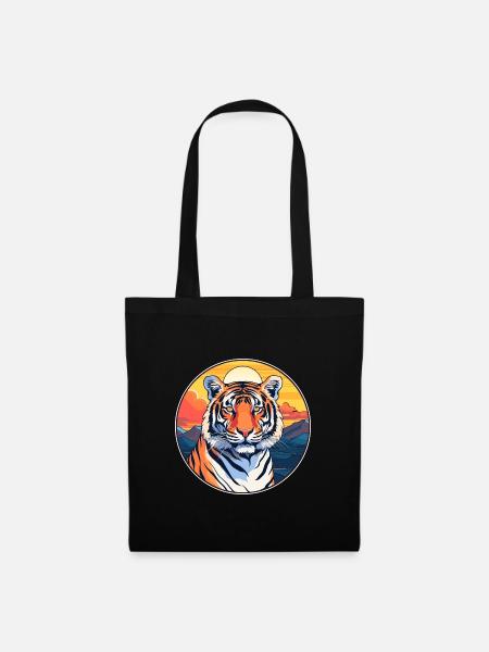 Tiger Buntes Aquarell Cartoon Kawaii Tier - Stoffbeutel - Schwarz