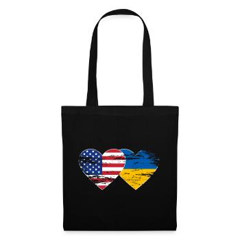 USA Ukraine Flagge Herz used - Stoffbeutel - Schwarz - Vorne