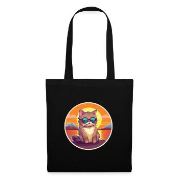 Katze lustige Karikatur Kawaii Strand Illustration - Stoffbeutel - Schwarz - Vorne