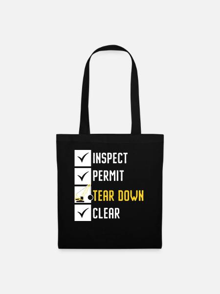 Inspect Permit Tear Down Clear House Demolition - Stoffbeutel - Schwarz