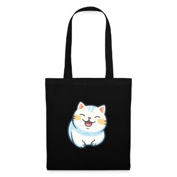 Koreanische Bobtail-Katze-Cartoon-Aquarell-Illustration - Stoffbeutel - Schwarz - Vorne