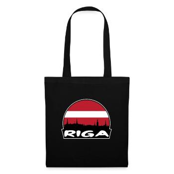 Riga Lettland Flagge Skyline Silhouette Reisen - Stoffbeutel - Schwarz - Vorne