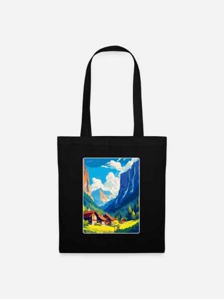 Lauterbrunnen Schweiz Vintage Reiseplakat - Stoffbeutel - Schwarz