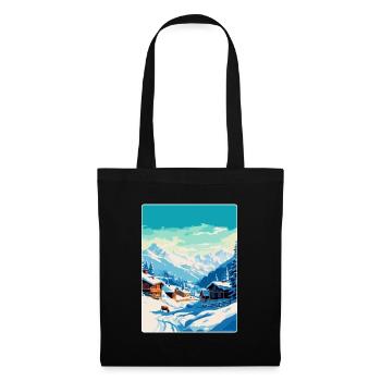 Verbier Schweiz Vintage Reiseplakat Souvenir - Stoffbeutel - Schwarz - Vorne