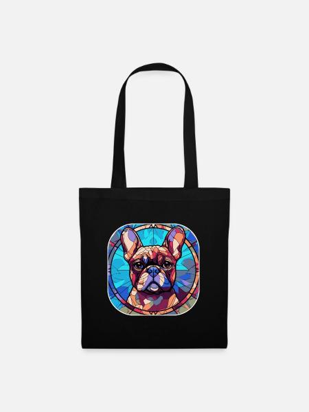 Bunte französische Bulldogge Hunderasse Aquarellglas - Stoffbeutel - Schwarz