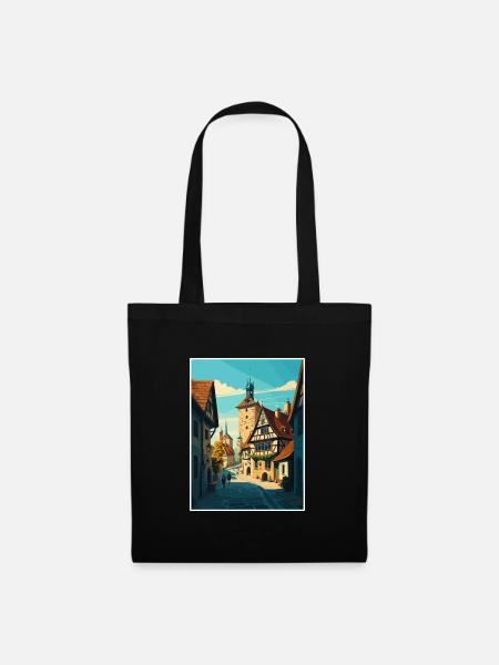 Rothenburg Deutschland Vintage Reiseposter Souvenir - Stoffbeutel - Schwarz
