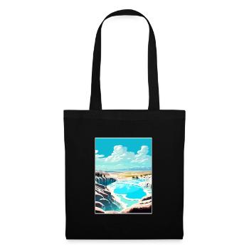 Pamukkale Dekoration Vintage Reiseposter WPA Kunst - Stoffbeutel - Schwarz - Vorne