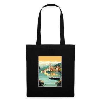 Comer See Italien Dekoration Vintage Reiseposter - Stoffbeutel - Schwarz - Vorne