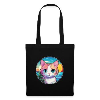 Hantilly Tiffany Katze Aquarell Cartoon Kawaii - Stoffbeutel - Schwarz - Vorne