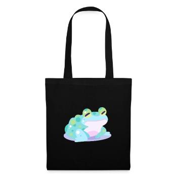 Frosch Niedlich Glücklich Kawaii Cartoon Clipart Tier - Stoffbeutel - Schwarz - Vorne