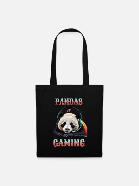 Pandas und Gaming - Stoffbeutel - Schwarz