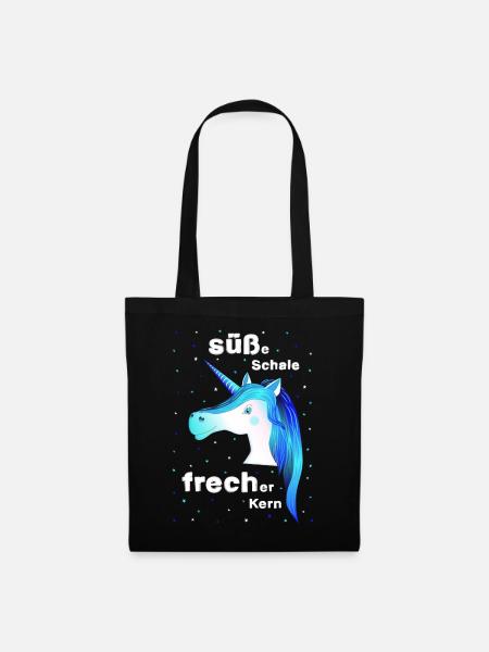 Einhorn blau frech süß Unicorn blaues Einhorn - Stoffbeutel - Schwarz