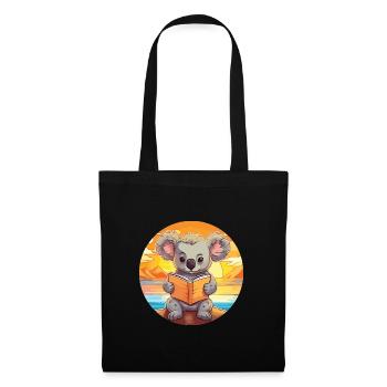 Koala Niedliche Lustige Karikatur Kawaii Buch Strand - Stoffbeutel - Schwarz - Vorne