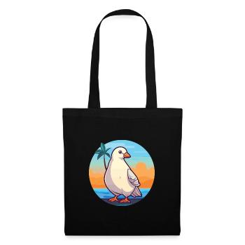 Taube Lustige Karikatur Kawaii Strand Illustration - Stoffbeutel - Schwarz - Vorne