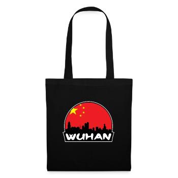Wuhan China Flagge Skyline Silhouette Reisen - Stoffbeutel - Schwarz - Vorne