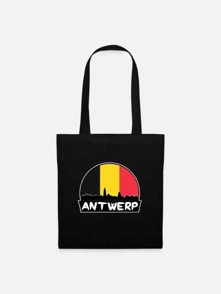Antwerpen Belgien Flagge Skyline Silhouette Reisen - Stoffbeutel - Schwarz