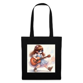 Prinzessin mit Gitarre und Sonnenbrille - Stoffbeutel - Schwarz - Vorne