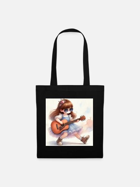 Prinzessin mit Gitarre und Sonnenbrille - Stoffbeutel - Schwarz