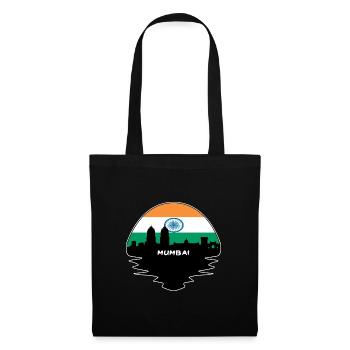 Mumbai Indien Flagge Skyline Silhouette Reisen - Stoffbeutel - Schwarz - Vorne