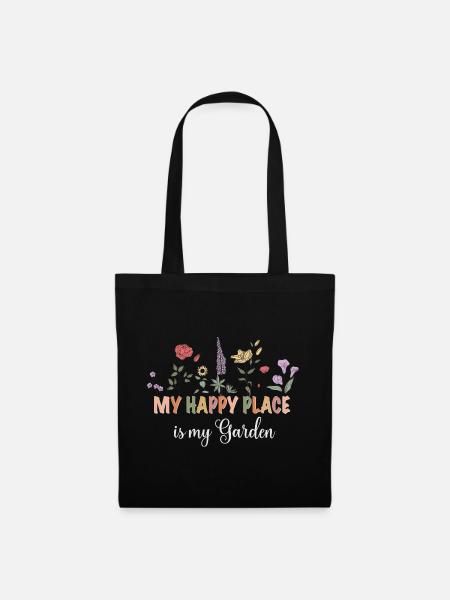 My happy place is my Garden - Stoffbeutel - Schwarz