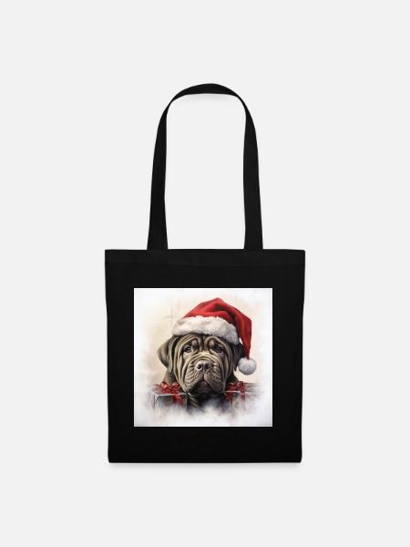Mastino Napoletano mit Weihnachtsmütze - Stoffbeutel - Schwarz