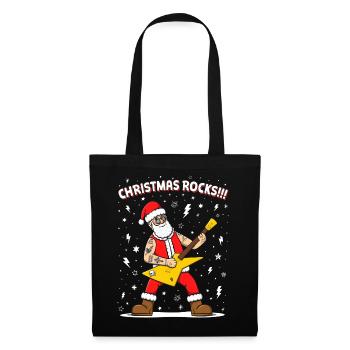 Christmas Rocks mit dem Weihnachtsmann - Stoffbeutel - Schwarz - Vorne