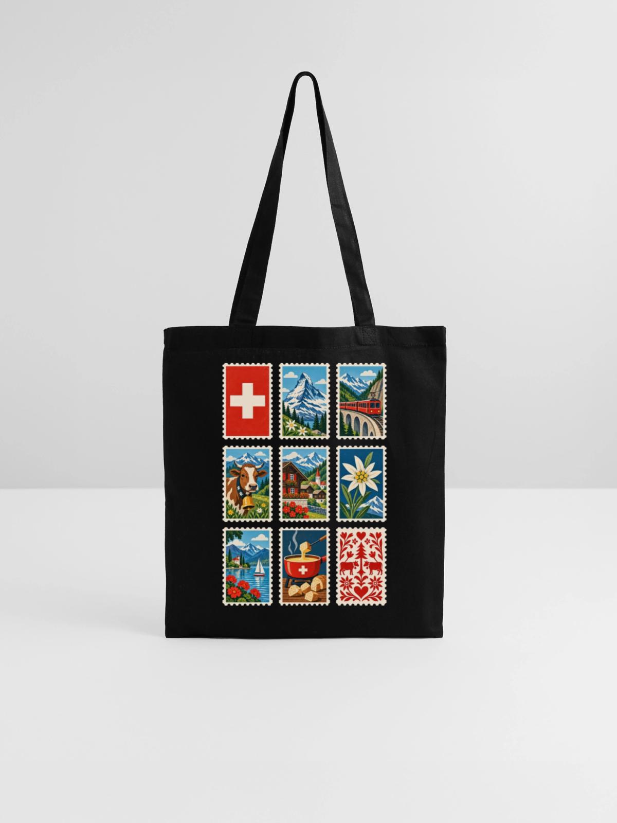Schweiz Briefmarken - Stoffbeutel - Schwarz - Vorne