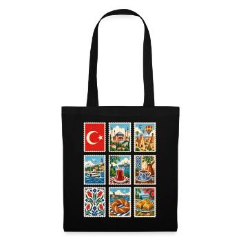 Türkei Briefmarken - Stoffbeutel - Schwarz - Vorne