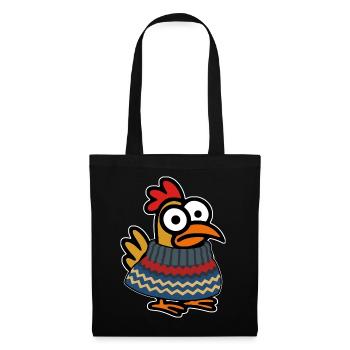Niedliches Huhn mit Winterpullover - Stoffbeutel - Schwarz - Vorne