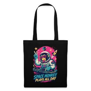 Affen-DJ im Weltraum – Space Monkey Plays All Day - Stoffbeutel - Schwarz - Vorne