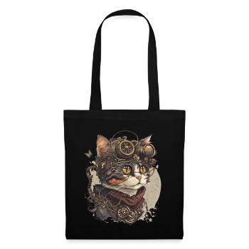Steampunk Cat Kitty Kitten Steampunk - Stoffbeutel - Schwarz - Vorne