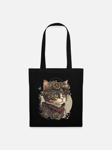 Steampunk Cat Kitty Kitten Steampunk - Stoffbeutel - Schwarz