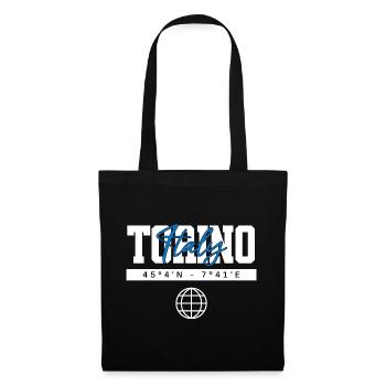 Turin Italien Koordinaten Reise Souvenir - Stoffbeutel - Schwarz - Vorne