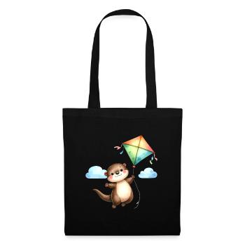 Comic Otter Drachen Steigen Herbst Wind  - Stoffbeutel - Schwarz - Vorne