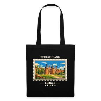 Deutschland Lübeck Vintage Reisemarke - Stoffbeutel - Schwarz - Vorne