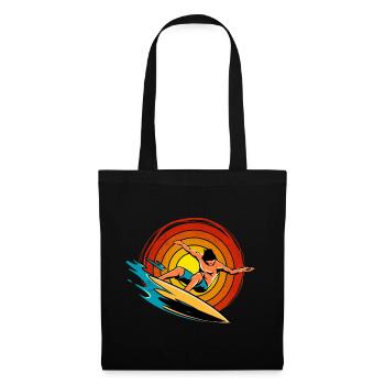 Surfer auf einer Welle mit Retro-Sonnenuntergang - Stoffbeutel - Schwarz - Vorne