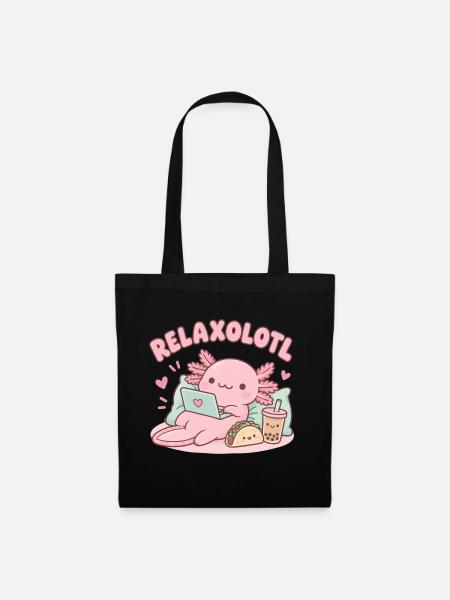 Relaxaxolotl am Laptop - Stoffbeutel - Schwarz