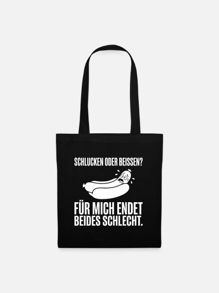 Schlucken oder beißen? Zweideutiger Hot Dog Spruch - Stoffbeutel - Schwarz