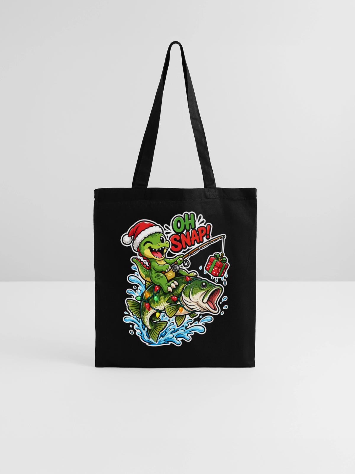Weihnachtsangler-Alligator - Stoffbeutel - Schwarz - Vorne