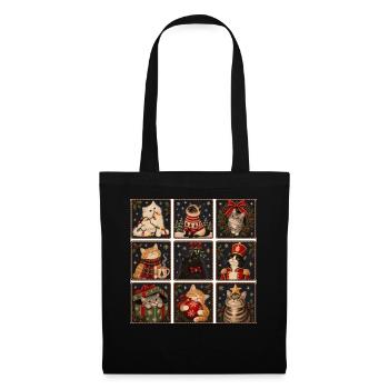 Vintage Christmas Cats Cute Holiday Cat Collage - Stoffbeutel - Schwarz - Vorne