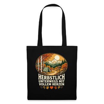 Herbstlich Unterwegs Mit Vollem Herzen - Stoffbeutel - Schwarz - Vorne
