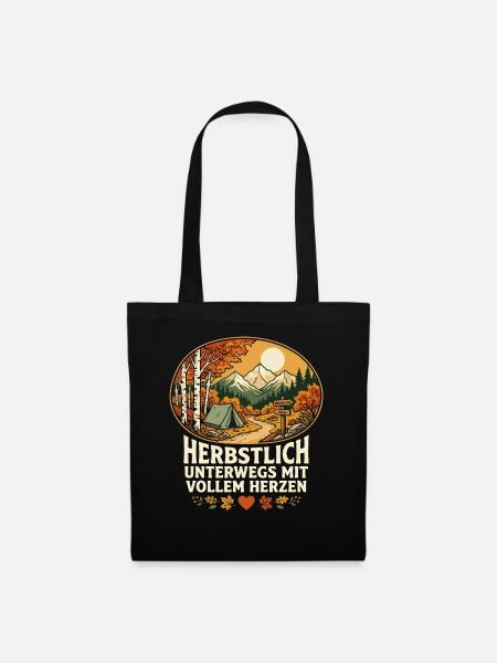 Herbstlich Unterwegs Mit Vollem Herzen - Stoffbeutel - Schwarz