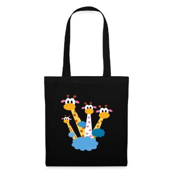 Fröhliche Giraffen über Wolken - Happy Giraffes - Stoffbeutel - Schwarz - Vorne