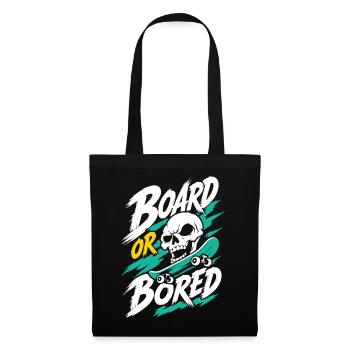 Skateboard und Totenkopf – Board or Bored - Stoffbeutel - Schwarz - Vorne