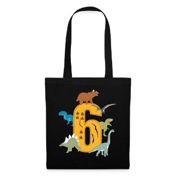 6. Geburtstag Junge 6 Jahre alt Dino Dinosaurier - Stoffbeutel - Schwarz - Vorne