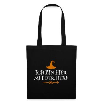 Ich bin hier mit der Hexe Halloween Partner Kostüm - Stoffbeutel - Schwarz - Vorne
