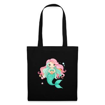 Kawaii Meerjungfrau Rosa Haare Süßes Kinder Shirt - Stoffbeutel - Schwarz - Vorne