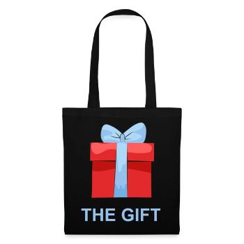Rotes Geschenk mit Blauem Band - Stoffbeutel - Schwarz - Vorne